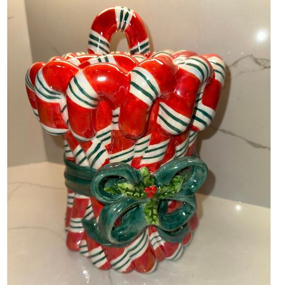 EXTREMELY RARE NEW Geo. Z Lefton Candy Cane Cookie Jar Original Box Iridescent - Picture 1 of 10